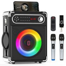 FanFun Macchina per karaoke con 2 microfoni, altoparlante portatile per karaoke Bluetooth 5.3 per eventi all'aperto, riunioni e feste