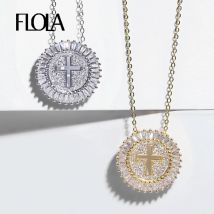 FLOLA Cubic Zirconia Gold Plated Cross Necklace Women With Crystal Cross Pendant Long Chain Necklace CZ Christian Jewelry nkep11
