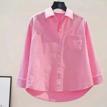 Hemd Und Bluse Drehen-unten Neck Solide Lange Ärmeln Lose Frauen Top Casual Einreiher Frühling Einfache Streetwear Rosa kleidung