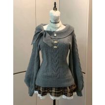 Japanese Kawaii Knitted Sweater Women Casual Slim Y2k Clothing Long Sleeve Thin Long Sleeve Sweet Pullover Female Vintage Chic