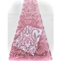 Pink African Lace Fabric 2026 High Quality French Beaded Luxury Tulle Lace Nigerian Sequins Net Lace Fabric For Wedding Dress