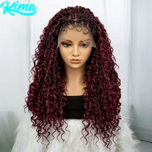 26 Zoll Burgund 99j Faux Locs geflochtene Perücke synthetische Dread lock geflochtene Perücke mit lockigen Enden knoten lose Box Zöpfe Perücke mit Babyhaar