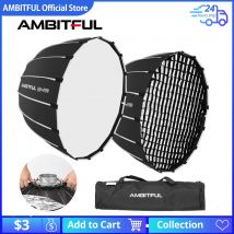 AMBITFUL QD-P70 70CM QD-P90 90CM QD-P120 120CM Quickly Release Parabolic Deep Softbox Grid for Bowens Elincrhom  Mount