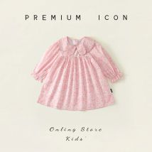 Rosa Blumenkleid für Mädchen, 2025, Frühling, neues Baby, süßer Wind, reiner Baumwollkragen, Prinzessinnenrock, Großhandel