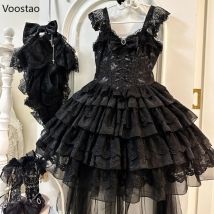 Japanisches viktorianisches Gothic-Lolita-Kleid für Damen, Punk-Stil, süße Spitze, Schleife, Abendparty-Kleider, weißes Harajuku-Y2k-Prinzessinnenkleid