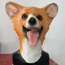 Niedliche Corgi-Hundemaske, realistische gelbe walisische Corgi-Latex-Tiermaske für Halloween, Kostümpartys, Cosplay und Geburtstagsgeschenk