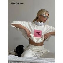 Hirsionsan 100% Baumwolle rosa Druck T-Shirt Frauen 2024 Sommer neue grundlegende Vintage T-Shirt lässig lose schicke o Hals weibliche Paar Tops