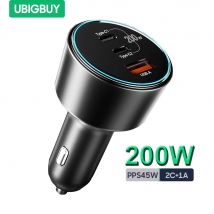 Ubigbuy caricabatteria da auto veloce da 200W caricatore USB di tipo C adattatore per auto a ricarica Super veloce PPS a 3 porte per MacBook Pro iPhone Samsung