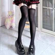 Japan Gyaru JK Girls Kawaii Belt Stockings Women White Sexy Stockings Lolita Fashion Stockings with Garters Over The Knee Socks