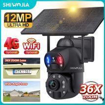 SHIWOJIA 6K 12MP 36X Zoom Telecamera solare 4G Sim/WIFI Doppia lente Doppia rilevamento PIR Umanoide Monitoraggio automatico Telecamera di sicurezza esterna