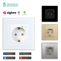Bseed-enchufe inteligente Zigbee tipo UE, doble enchufe de pared inteligente, Panel de cristal, funciona con Tuya, Google Home, Alexa Smart Life