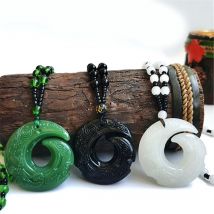 Retro Ethnic Pendant Beaded Necklace Fashion Charm Jewellery Hand-Carved Amulet Gifts for Women Men