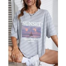 Jedes Mal wird in Ordnung sein. Sonnenuntergang. Bedruckte T-Shirts für Damen, Baumwoll-T-Shirts, lässig, weich, kurzärmelig, lockere, bequeme Straßenkleidung