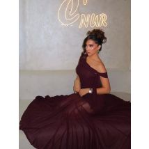 Verngo Burgundy Chiffon Evening Dress One Shoulder A Line Formal Occasion Dresses Women Pleated Prom Party Gowns Custominzed