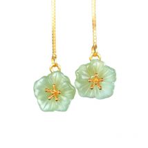 Natural jade plum flower earrings for women Fresh long dangle ear strip new in vintage wedding Jewelry gift for girlfriend