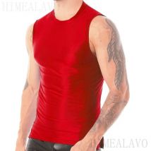 Satin Glossy Tank Top T-shirts for Men Sexy See Through Sleeveless Gym Tops Male Smooth Silk Sports Running Vest Men Clothing