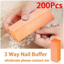 100/200/400 Pcs Wholesale Nails Buffer Sanding Tool 3 Way Sponge Orange Buffing Block Files 80/80/100 Grit