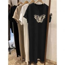 Sommer Kurzarm Kleid frauen Koreanische Ins Schmetterling Drucken Übergroßen Lose Rundhals Kleid