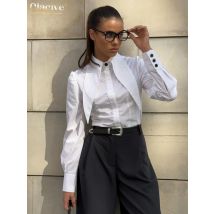Clacive Fashion Loose White Cotton Women's Shirt 2025 Casual Lapel Long Sleeve Blouse Elegant Classic Solid Top Female Clothing