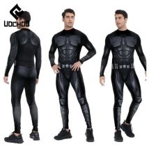 Erwachsene Schwarz Overall Superheld Cosplay Kostüm Muskeln 3D Druck Zentai Bodysuit Karneval Party Outfit Mode Unisex Kleidung