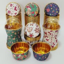 Świąteczne wzorzyste foremki do ciast, 50 szt. jednorazowych foremek do babeczek, jednorazowe foremki do muffinów z pokrywkami/bez pokrywek, odporne na ciepło