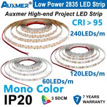 Striscia LED Auxmer 2835 a bassa potenza, mono colore, 120 LED/m 240 LED/m, CRI>95/90,3SDCM, LED flessibile super luminoso DC12/24 V, 5 m/bobina, IP20