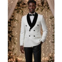 double-breasted groom's wedding 2 piece set white party outfit for man slim fit Tasdo shawl collar‌ evening gown dinner suit
