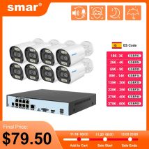 Smar 8CH 4MP POE NVR sistema de cámaras de seguridad Kit H.265 CCTV detección de movimiento detección facial inteligente visión nocturna en Color aplicación XMEYEpro