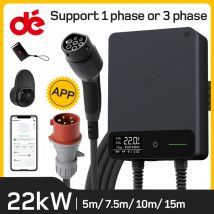 dé Wallbox-estación de carga para el hogar, Cable de carga tipo 2 con aplicación 230V, 22kW, 32A, 5m, 7,5 m, 10m, 15m, cargador EV, RCD, tipo B, EVSE, color negro