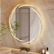 Specchio da bagno a LED Specchio cosmetico con motivo vortice 60/80CM Specchio rotondo illuminato da parete dimmerabile con memoria antiappannamento a 3 colori