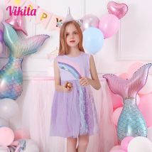 Vikita neue Mädchen Kleid Sommer Mädchen Schlinge süßes Kleid Kinder elegante Geburtstags feier Abschluss ball Vestidos Kleinkinder niedlichen Spitze Tüll
