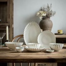 Nordic Matte Glasierte Keramik Gerichte Servierplatte Salat Suppe Schüssel Flache Platte Chrysantheme Geformt Küche Abendessen Set