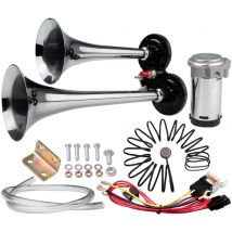 Clacson universale per auto 12V 150db zinco cromato tromba d'aria per auto bicolore Super rumoroso con compressore e pulsante cablaggio clacson per camion