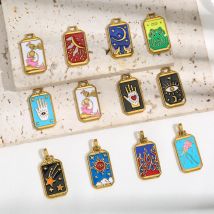 2 Pezzi Ciondoli in Acciaio Inox con Smalto Multicolore, Stelle Luna Sole Placcati Oro 18k per Creazione di Gioielli Fai-da-Te, Collane, Orecchini, Vendita all'Ingrosso