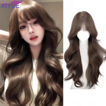 Synthese 26-Zoll-synthetische wassergelockte Wellenperücken Air Bangs Hair PLATINUM Hitzebeständiges natürliches und glattes Alltagskleid für Frauen