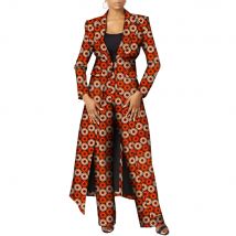 New Customize BintaRealWax African Clothes for Women Long Sleeve Coat and Pant African Women Print Wax Suits  Work Party WY8466