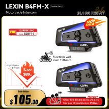 Lexin - B4FM-X Intercomunicador Moto para Casco de Motocicleta, Bluetooth de 4 Vías, Auriculares para Manos Libres Inalámbricos, Música y Tecnología DSP de Cancelación de Ruido  10 Motociclistas