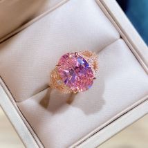 Original designer new luxury pink gemstone full inlaid crystal engagement ring sparkling romantic ladies wedding silver jewelry