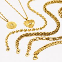 E.B.belle Offizieller Shop Edelstahlschmuck Herzform Blattmaserung Zentralzirkon Stein gepflasterte Münze Herz Anhänger Halskette