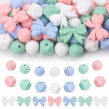LOFCA 60 Stück Silikonperlen, rund, lose Mischung, Silikon-Fliege-Perlen für die Herstellung von DIY-Schlüsselanhänger, Armband, Halskette, Schmuckzubehör