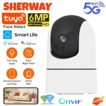 Tuya 5G WiFi IP Camera Indoor 6MP Wireless Security Surveillance Camera Auto Tracking Baby Monitor IR Night Vision 6x Zoom Cam