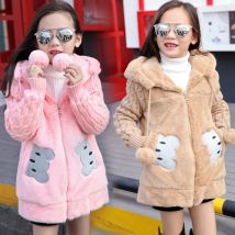 Herbst Winter Mädchen Jacke niedlichen Kaninchen Bär warm halten kleine Prinzessin Plüsch jacke Kapuze Reiß verschluss Pullover 3-12 Jahre Kinder kleidung