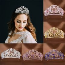 Rosa Lila Kristall Königin Kronen Frauen Herz Diadem Festzug Prinzessin Tiaras Für Mädchen Geburtstag Strass Stirnbänder