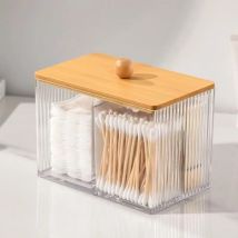 Acryl-Wattestäbchenhalter, Wattestäbchen-Spender mit Bambusdeckel, Otton-Ballpolster, runder Tupferhalter, durchsichtiger Apothekerkanister