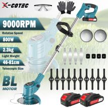 X-COTEC decespugliatore a batteria, 21V, 2 batterie da 1,5A e caricabatterie, testa del motore rotante, protezione per i fiori, impugnatura retrattile, 0,9 kg di peso, leggero, per tagliare prati e