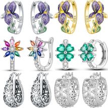 CYCUFF 925 srebro kolczyki koła hipoalergiczne fioletowe kwiaty seria kolczyk biżuteria dla kobiet piękne prezenty weselne