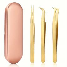 Das 1/3-teilige hochpräzise Wimpernpinzetten-Set enthält Wimpernpinzetten aus Edelstahl für klassische Einzelpersonen und voluminöse Wimpernverlängerung