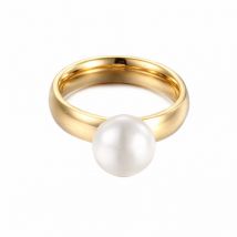 Edelstahl Ringe Frauen Shell Simulierte-Perle Runde Ringe Für Frauen Gold Farbe Hochzeit Bands Schmuck Elegante Geschenke