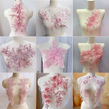 1 Piece Pink Bead Embroidery Patches DIY Clothing Decoration Sewing Applique Accessory