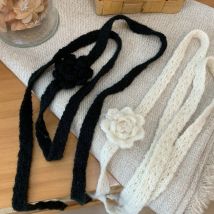 2024 Eleganter Herbst und Winter handgemachter langer Schal mit Blumenverzierung 2024 Mädchen schicke dünne Schals 180 * 1,5 cm